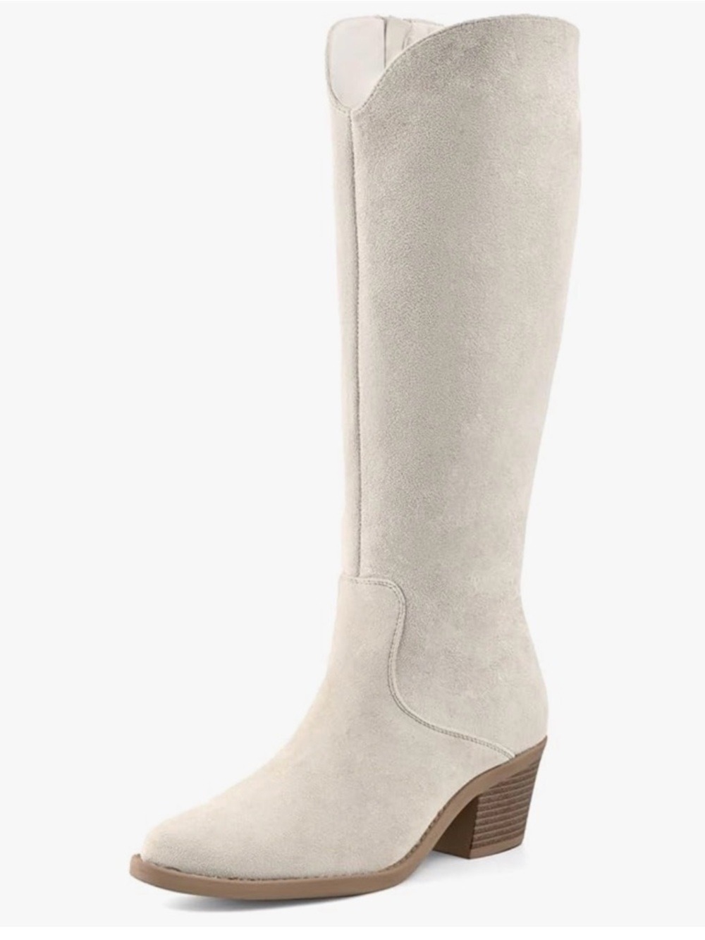 NEW- Knee-High Cream Cowgirl Western Boots - Picture 5 of 16